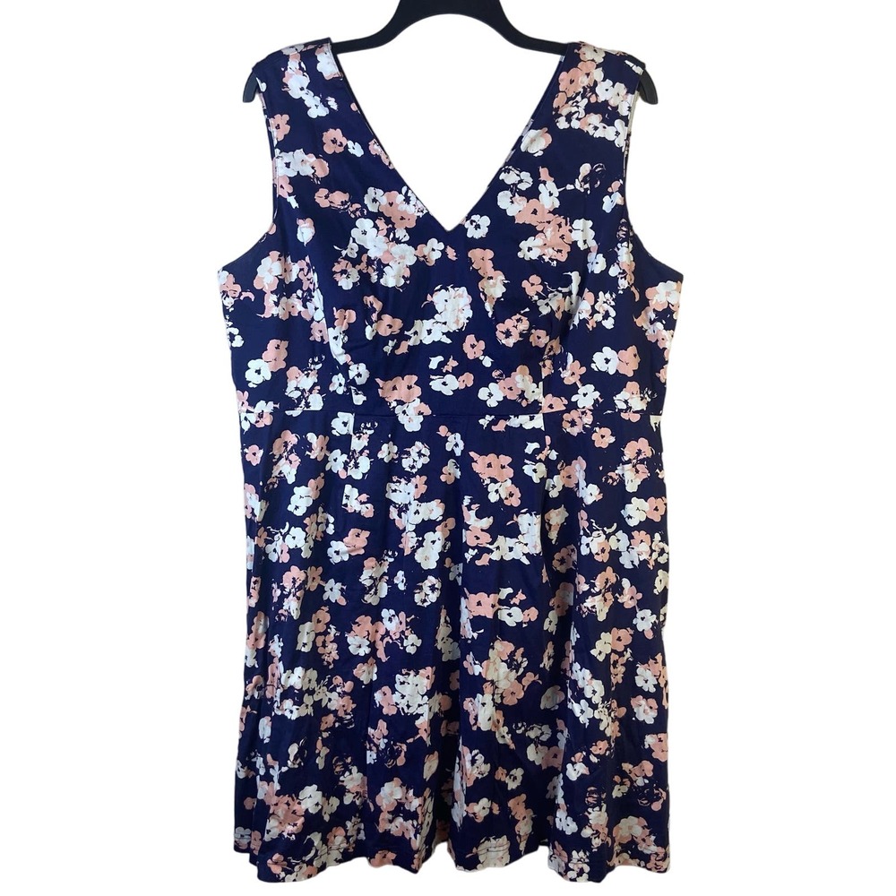 Lane Bryant Navy Floral Midi Dress with Pink and White Flowers